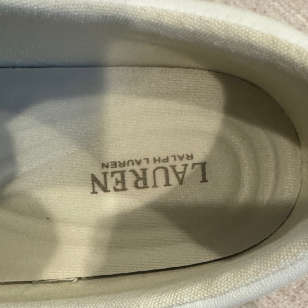 Polo by Ralph Lauren White Sneakers with Brown and Silver Stripes

Gently used - Picture 4 of 5